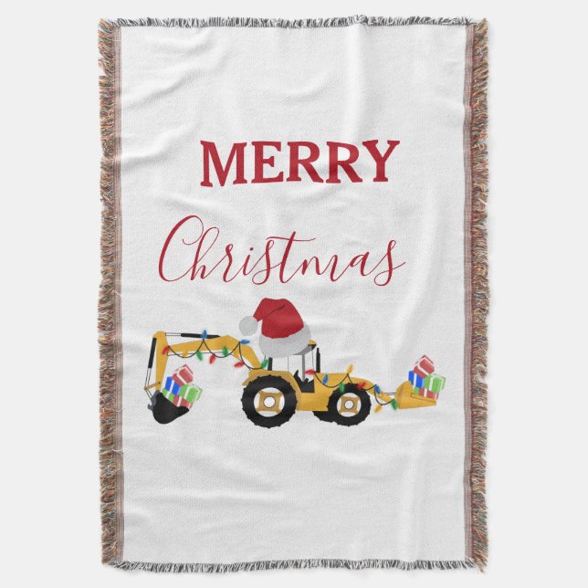 Christmas Backhoe Construction Truck  Throw Blanket (Front Vertical)