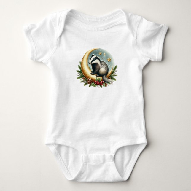 Christmas Badger Baby Bodysuit (Front)