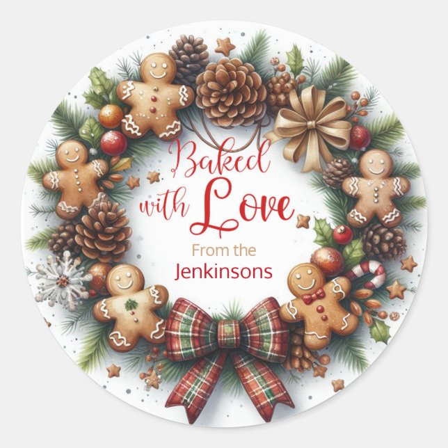 Christmas - Baked with Love Classic Round Sticker (Front)