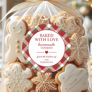 Christmas Baked With Love Plaid Holiday Cookies Classic Round Sticker