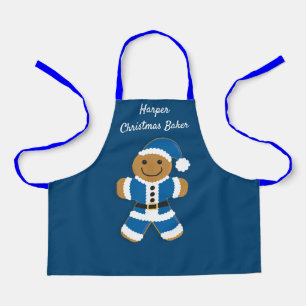 Christmas Baker Name Blue Santa Gingerbread Man Apron