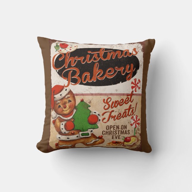 Christmas Bakery Gingerbread Throw Pillow (Front)