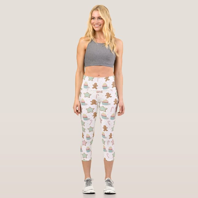 Christmas Bakery Treats Pattern Capri Leggings (Front)