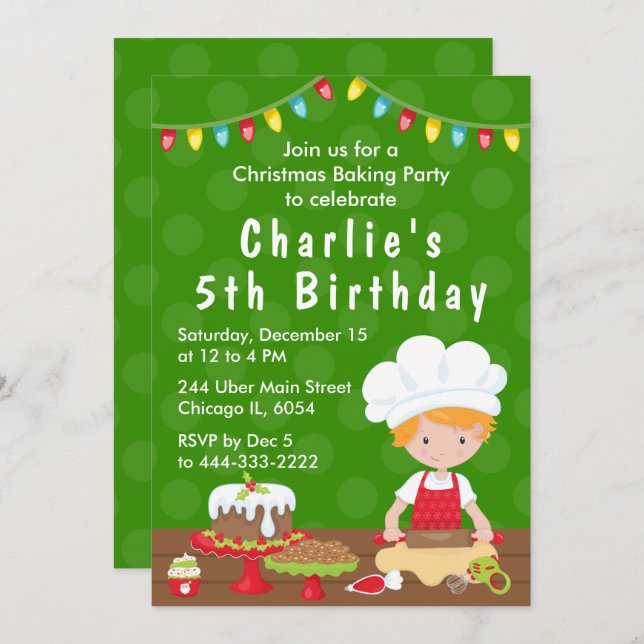 Christmas Baking Birthday Red Hair Boy Invitation (Front/Back)