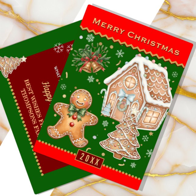 Christmas Baking Card, Gingerbread Man, Red /Green Holiday Card (Traditional Christmas Card with Gingerbread Cookies)