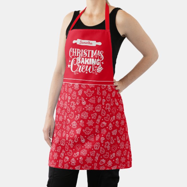Christmas Baking Crew Cookies Red Holiday Pattern Apron (Insitu)