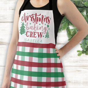 Christmas Baking Crew Name Red Green Plaid Cute Apron