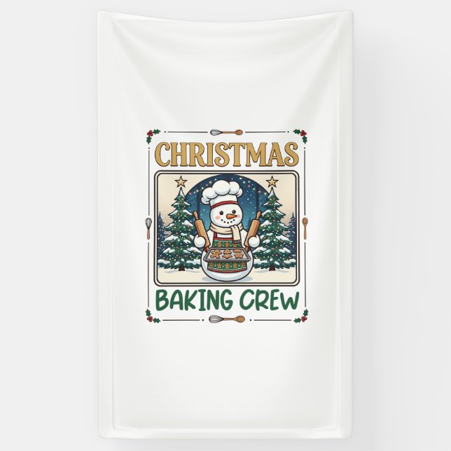 Christmas Baking Crew Snowman Chef Gingerbread Coo Banner (Vertical)