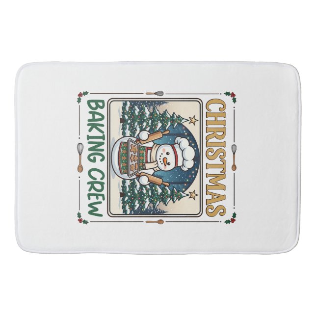 Christmas Baking Crew Snowman Chef Gingerbread Coo Bath Mat (Front)
