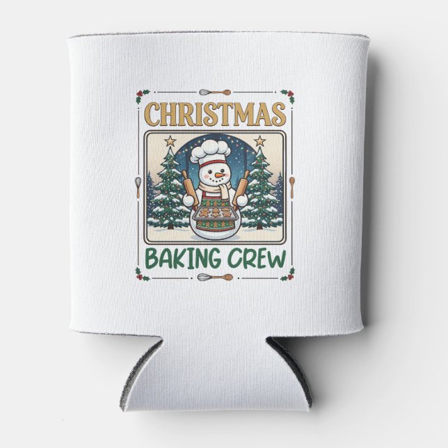 Christmas Baking Crew Snowman Chef Gingerbread Coo Can Cooler (Front)