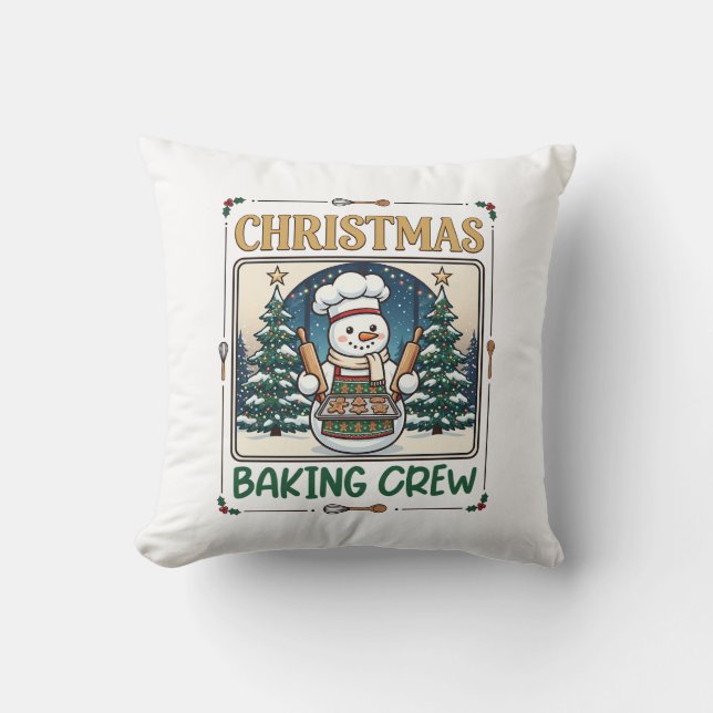 Christmas Baking Crew Snowman Chef Gingerbread Coo Cushion (Front)