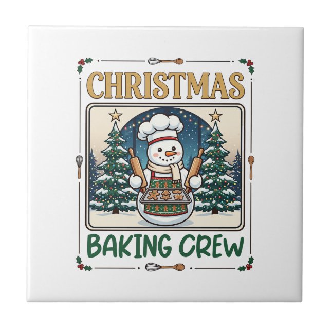 Christmas Baking Crew Snowman Chef Gingerbread Coo Tile (Front)