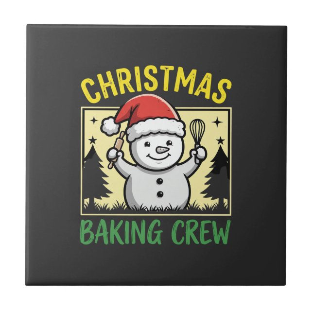 Christmas Baking Crew Snowman Holiday Tile (Front)