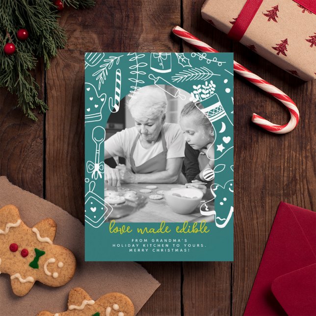 Christmas Baking Green Recipe Photo Holiday Card (Creator Uploaded)