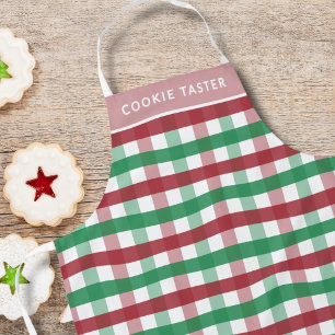 Christmas Baking Personalised Name Plaid Red Green Apron