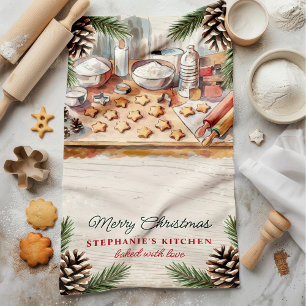 Christmas Baking Personalised Pinecone Tea Towel