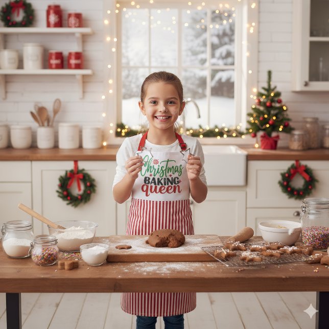 Christmas Baking Queen Cute Green Red Gingham Apron (Creator Uploaded)