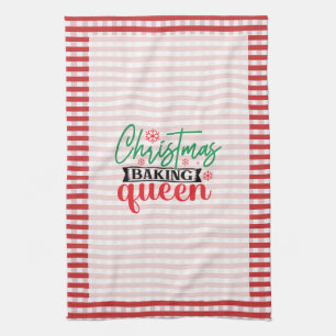 Christmas Baking Queen Cute Green Red Gingham Tea Towel