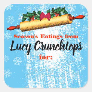 Christmas baking rolling pin flour personalised square sticker