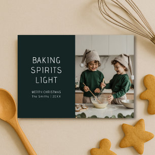 Christmas Baking Spirits Light Modern Green  Holiday Card