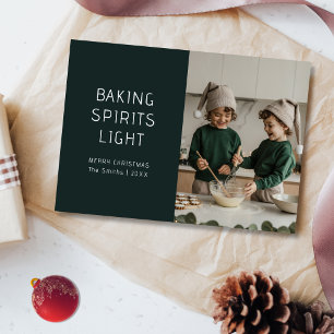 Christmas Baking Spirits Light Modern Green  Holiday Card