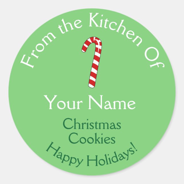 Christmas Baking Stickers Candy Cane Personalised (Front)