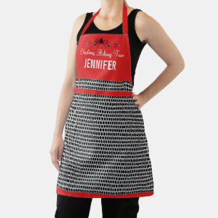 Christmas Baking Team Black White Red Custom Name Apron