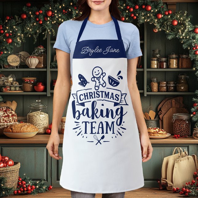 Christmas Baking Team Cute Navy Personalised Apron (Creator Uploaded)