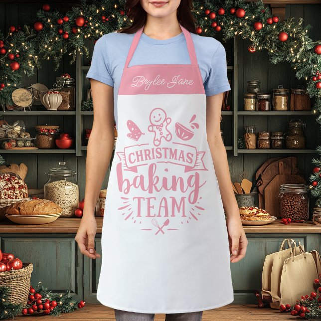 Christmas Baking Team Cute Pink Personalised Apron (Creator Uploaded)