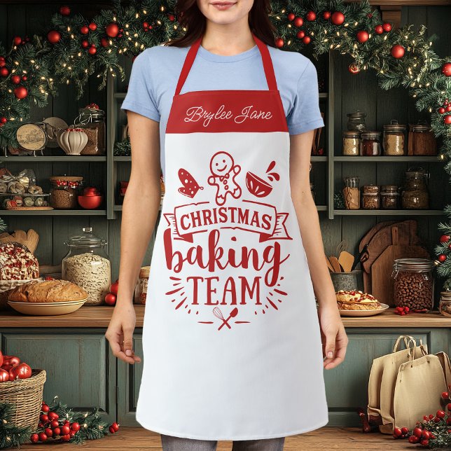 Christmas Baking Team Cute Red Personalised Apron (Creator Uploaded)