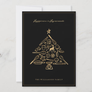 Christmas Baking Tree Gold & Black Family Recipe Holiday Card