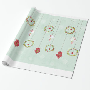 Christmas Bales Holly Ornaments Wrapping Paper