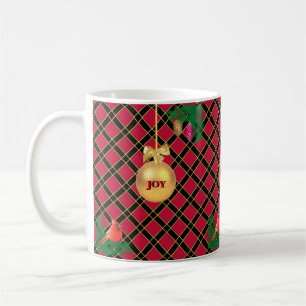 Christmas ball, bird, pine cones on Black & Red Coffee Mug