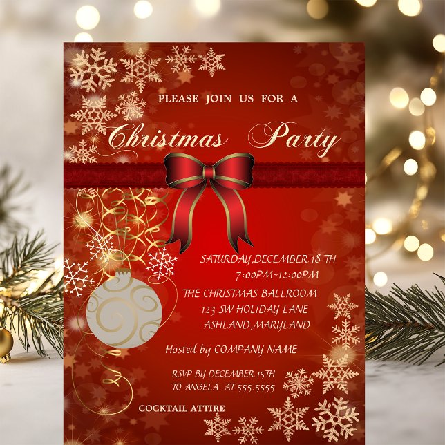 Christmas Ball, Bow Corporate  Christmas Party Invitation (Creator Uploaded)