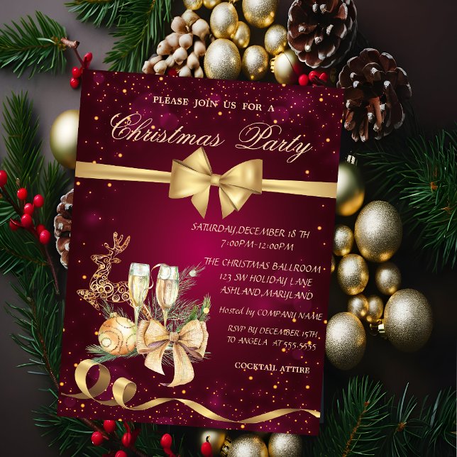  Christmas Ball,Bow,Reindeer,Wine Glass Party Invitation (Creator Uploaded)