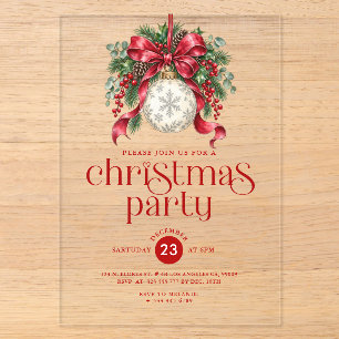 Christmas Ball & Holly Decoration Party Acrylic Invitations