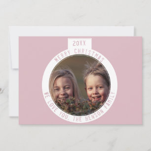 Christmas Ball Modern Pastel Pink Photo Holiday Card