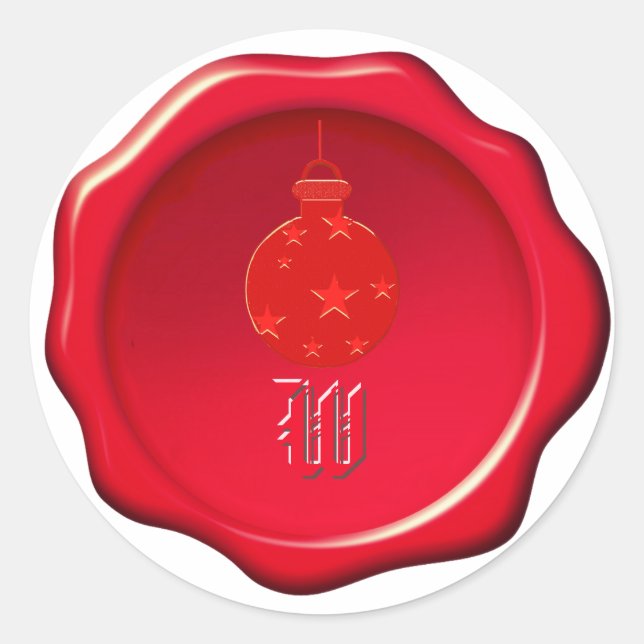 Christmas Ball & Monogram on Red Wax Seal Sticker (Front)