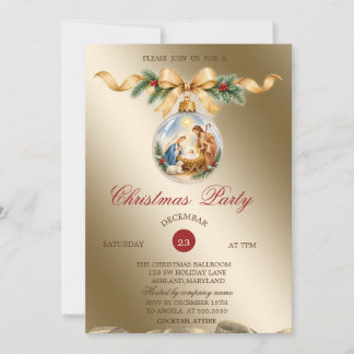 Christmas Ball Nativity Bow Corporate Christmas Invitation