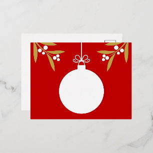 Christmas ball ornament red Foil Holiday Post Card