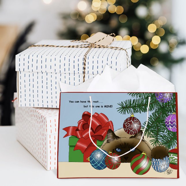 Christmas Ball Ornament Siamese Cat Funny Large Gift Bag (Creator Uploaded)