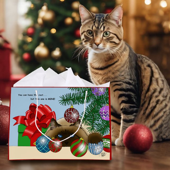 Christmas Ball Ornament Siamese Cat Funny Large Gift Bag (Creator Uploaded)