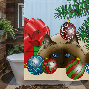 Christmas Ball Ornament Siamese Cat Funny Shower Curtain