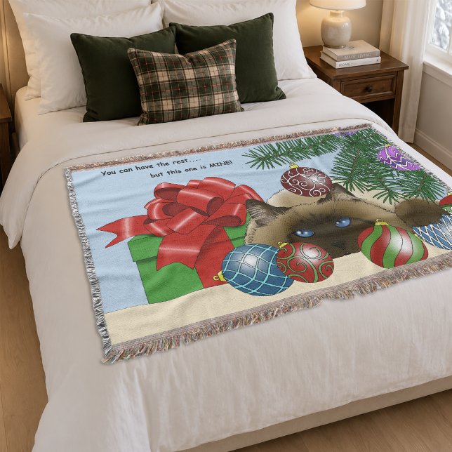 Christmas Ball Ornament Siamese Cat Funny Throw Blanket (Creator Uploaded)