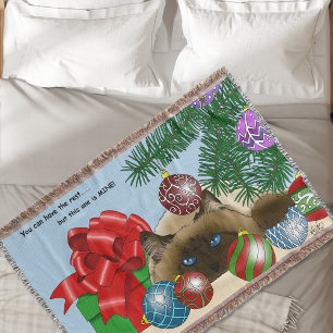 Christmas Ball Ornament Siamese Cat Funny Throw Blanket