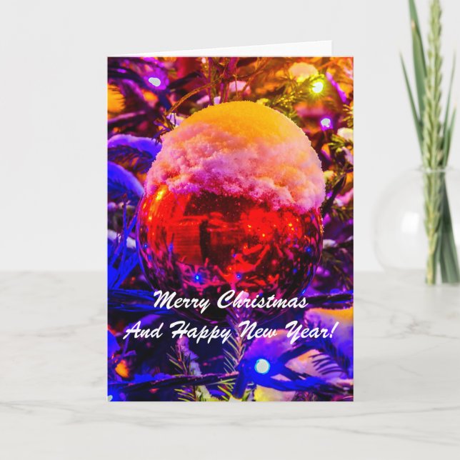 Christmas Ball Red Snow Holiday Card (Front)