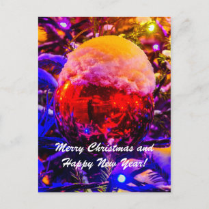 Christmas Ball Red Snow Holiday Postcard
