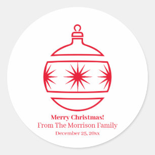 Christmas ball red white custom name date cute classic round sticker