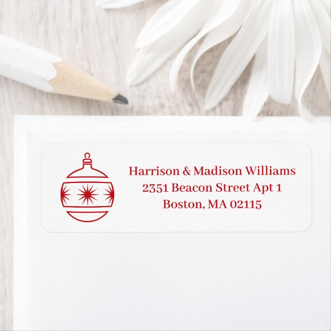 Christmas ball red white custom Return Address  (Insitu)