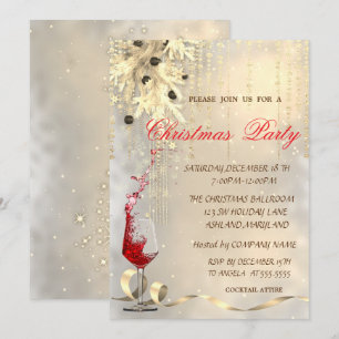 Christmas Ball,Red Wine Corporated Christmas Party Invitation